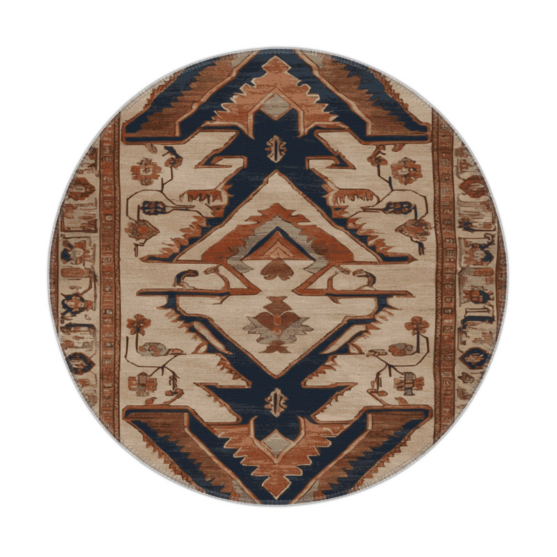 Persian Brown Indoor and Outdoor Area Rug, Round 5'