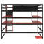Lit mezzanine en bois avec bureau, support de rangement latéral, tablettes multiples et lumière RVB-733790028-733790066