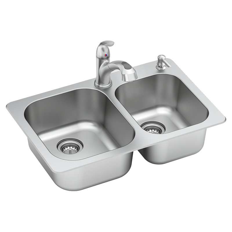 Évier de cuisine encastré à double cuve avec robinet et distributeur de savon 33 po x 22 po Sullivan