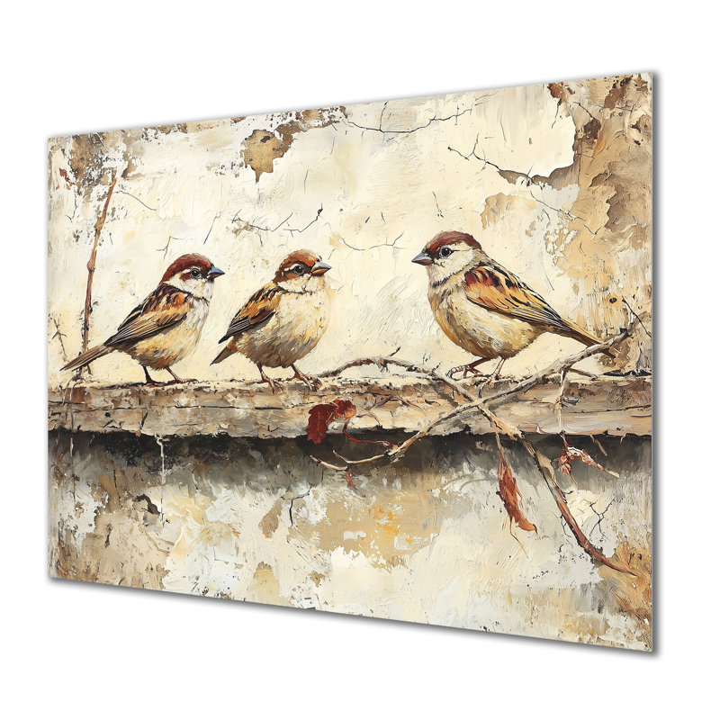 Bird Sparrows par The Farm House - décoration murale en métal, reproduction d'art moderne en métal, H 12 po x l 20 po
