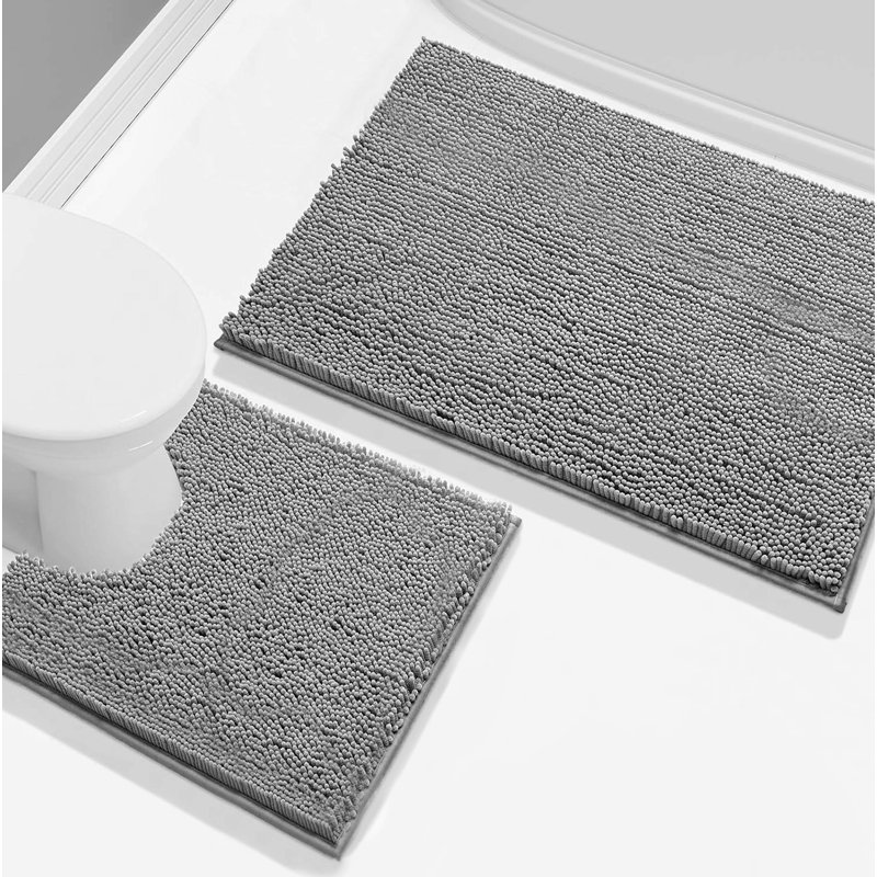 Ensemble de 2 tapis de salle de bain en chenille moelleux et moelleux, Gris