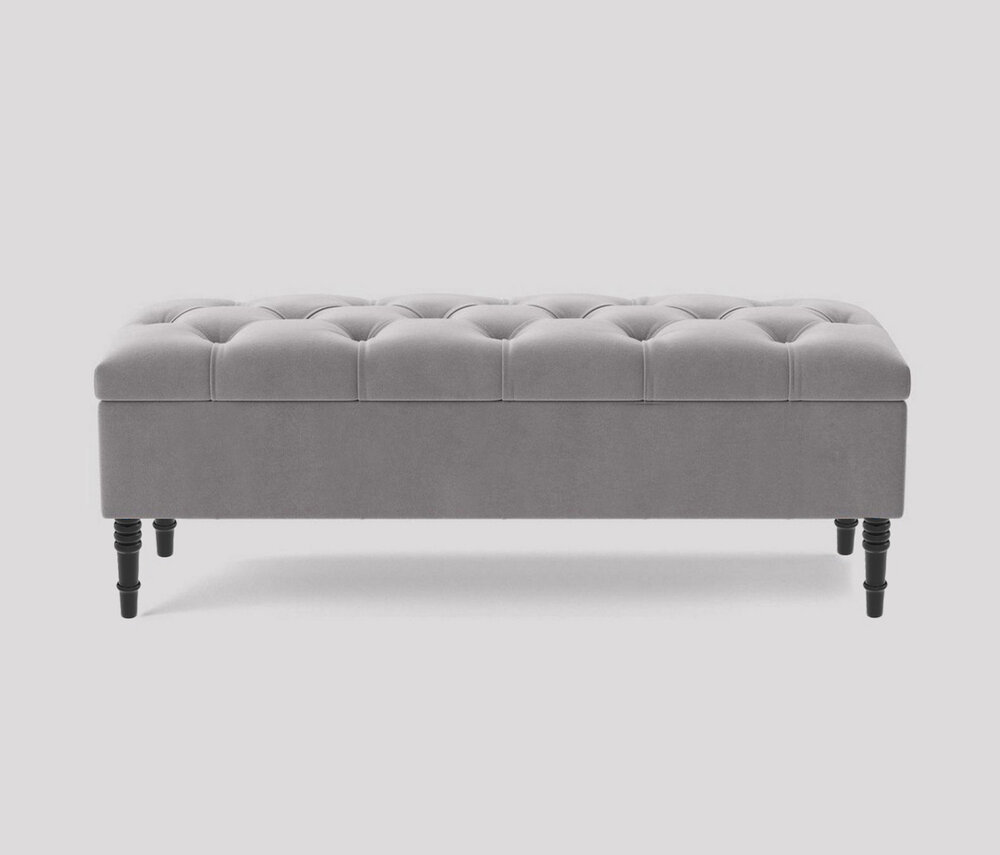 Alyana 120cm Wide Tufted Rectangle Ottoman Storage Bench, Upholstery Velvet Shoe Bench with Turned Wooden Legs