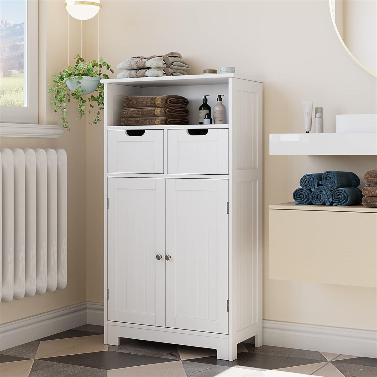 Almetter Freestanding Bathroom Cabinet with Drawers Lark Manor