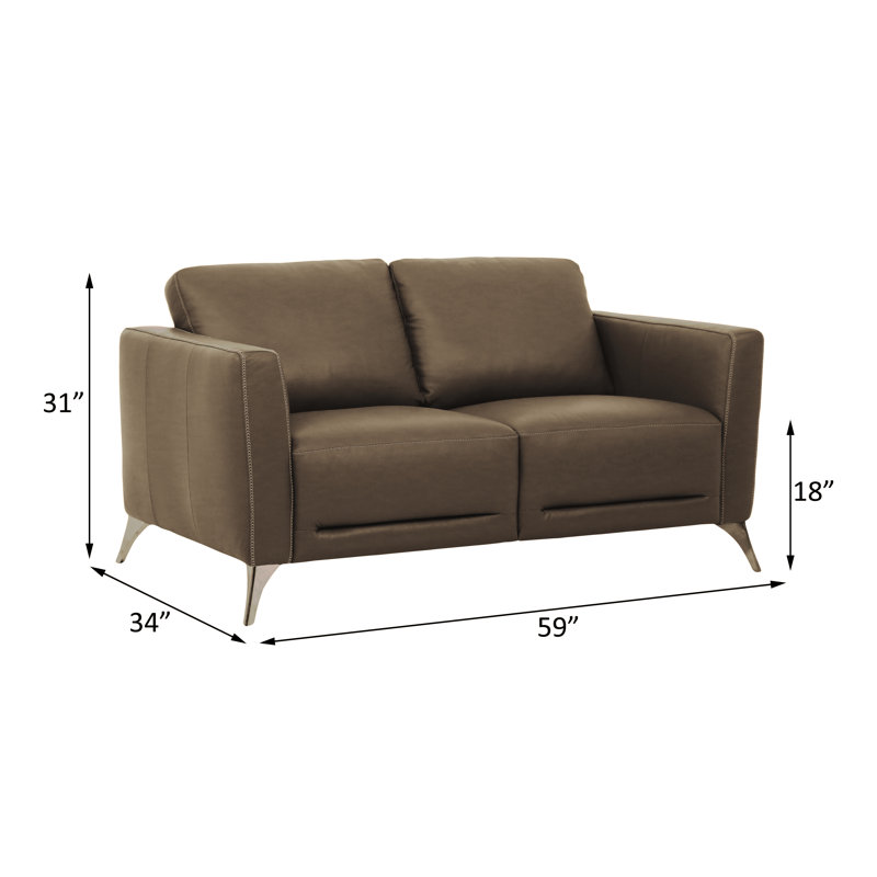 Dossett 59" Genuine Leather Square Arm Loveseat, Taupe Genuine Leather