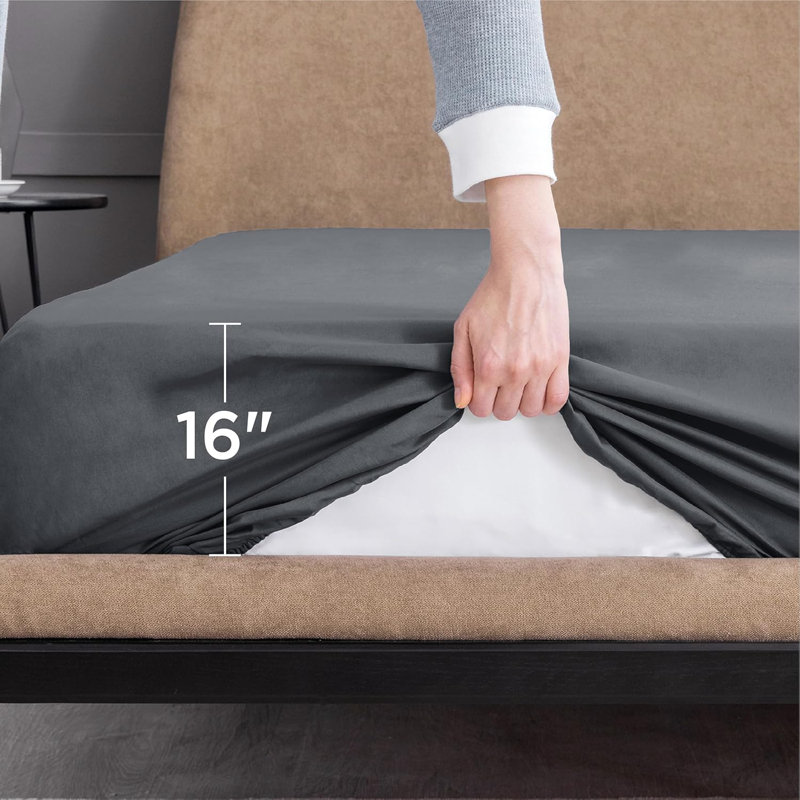 Drap-housse avec poche profonde de 16 pouces, Drap-housse de taille double, Gris