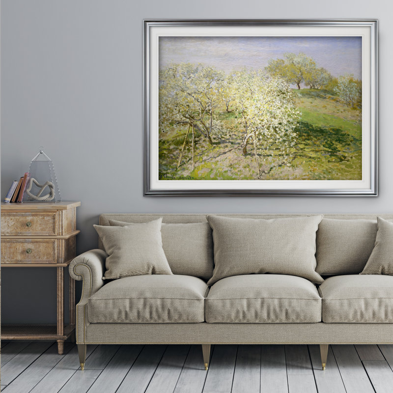 «Apple Trees», reproduction de photo, Cadre argenté, Blanc mat, H 28 po x l 38 po x P 1,5 po