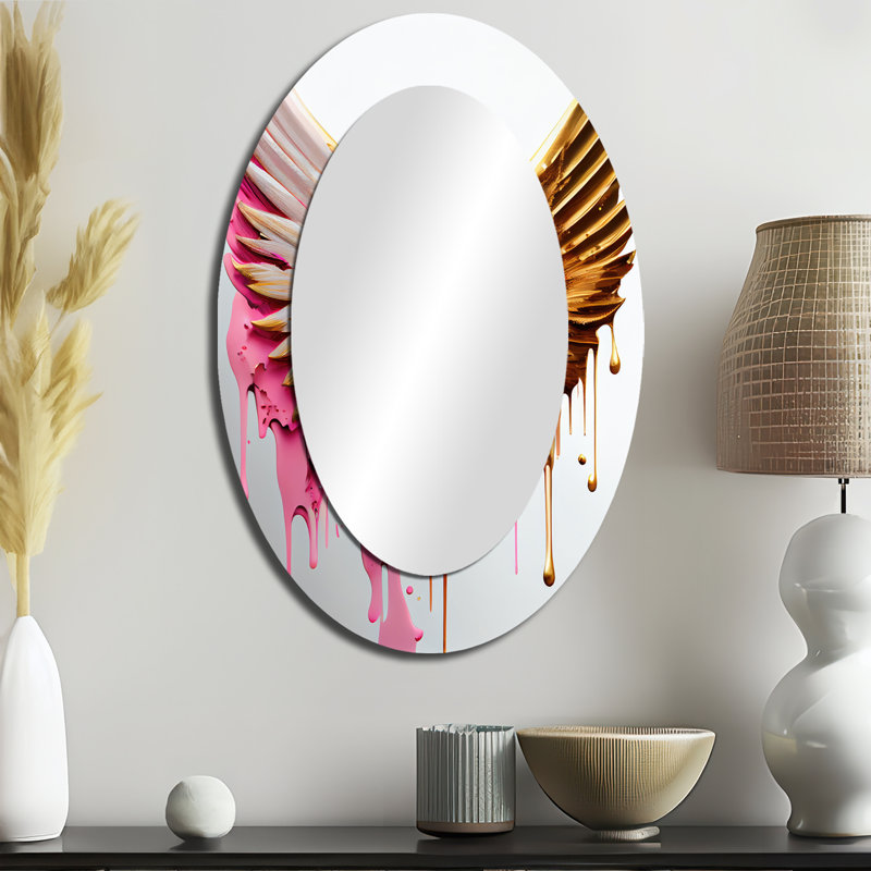 Dusty Pink Angel Wings - Miroir mural ovale moderne, 36" x 24"