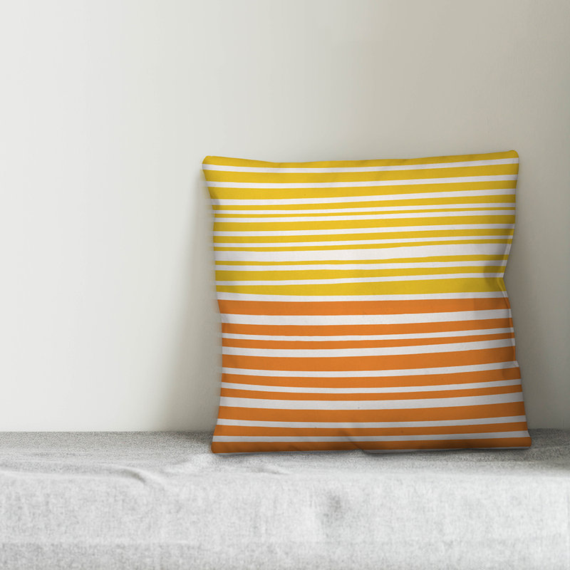 Striped Outdoor Throw Pillow, Polyester/Polyfill, 16" x 16", Lemon/White/Red