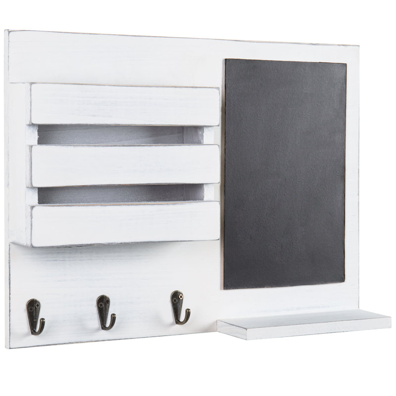 Wall Organiser With Key Hooks//Chalkboard/Mail Storage, Vintage White