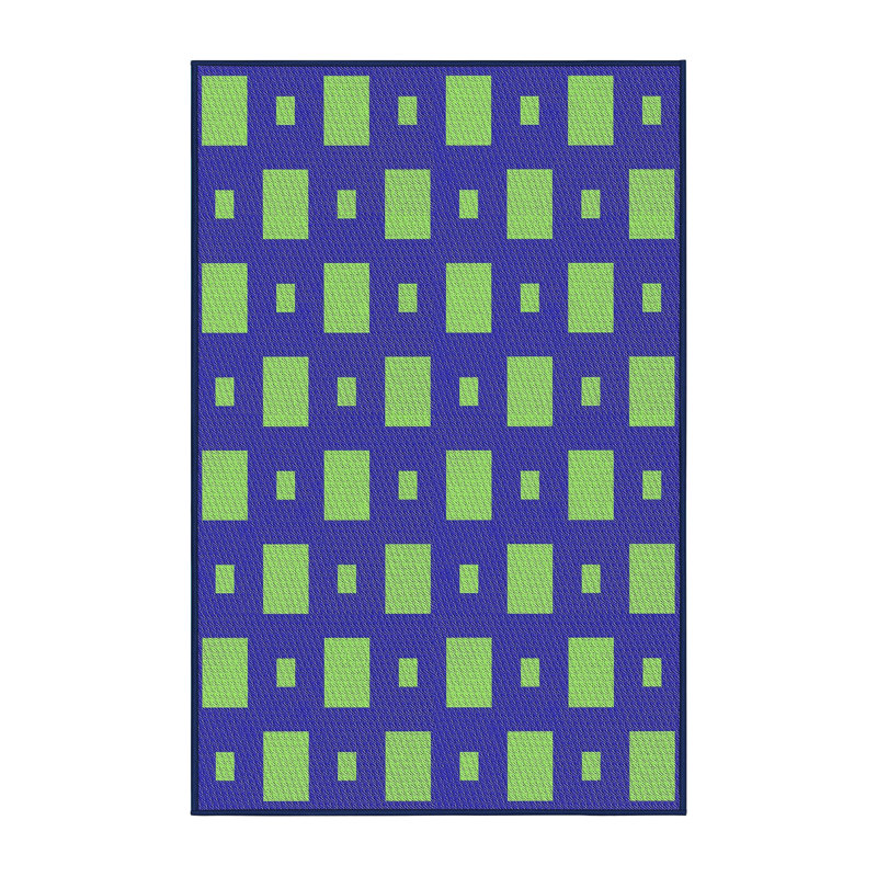 Tapis bleu/vert à motifs, Rectangle 5 pi x 7 pi