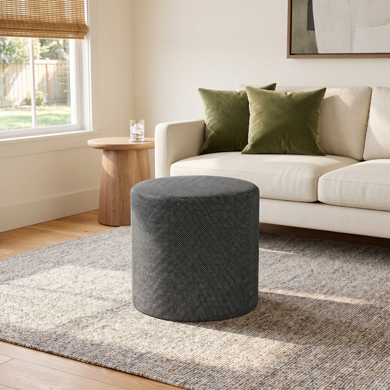 Orlando Upholstered Ottoman, Milsap Navy Sustain Tweed