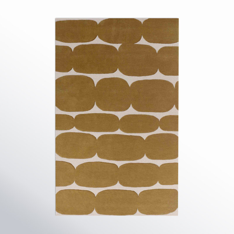 Brick Road Geometric Area Rug in Mustard Yellow/Ivory, Rectangle 8' x 10'