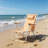 Orange White Vertical Striped Aluminum Folding Beach Chair, Multi-Recline Portable Outdoor Sand Chair With Wood Armrest, Side Cup Pocket & Detachable Headrest, Heavy Duty Lawn Chair For Beach, Patio, Pool & Camping-129861072