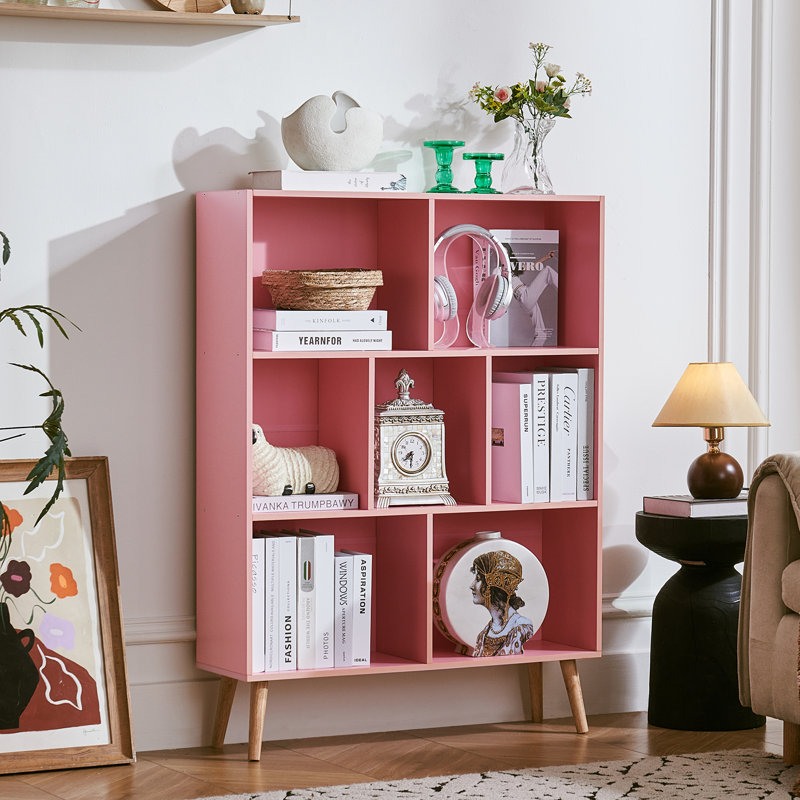 7 Cube Bookshelf, 3 Tier Modern Bookcase With Legs, Wood Cubeicals Organizer Storage Open Shelves, Retro Display Book Shelf, Freestanding Short Book Case For Bedroom,Living Room,Office