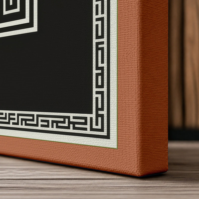 Greek Key Pattern Geometric - Wrapped Canvas, 36x24 - 91.4 x 61.0 cm, Terracotta Border