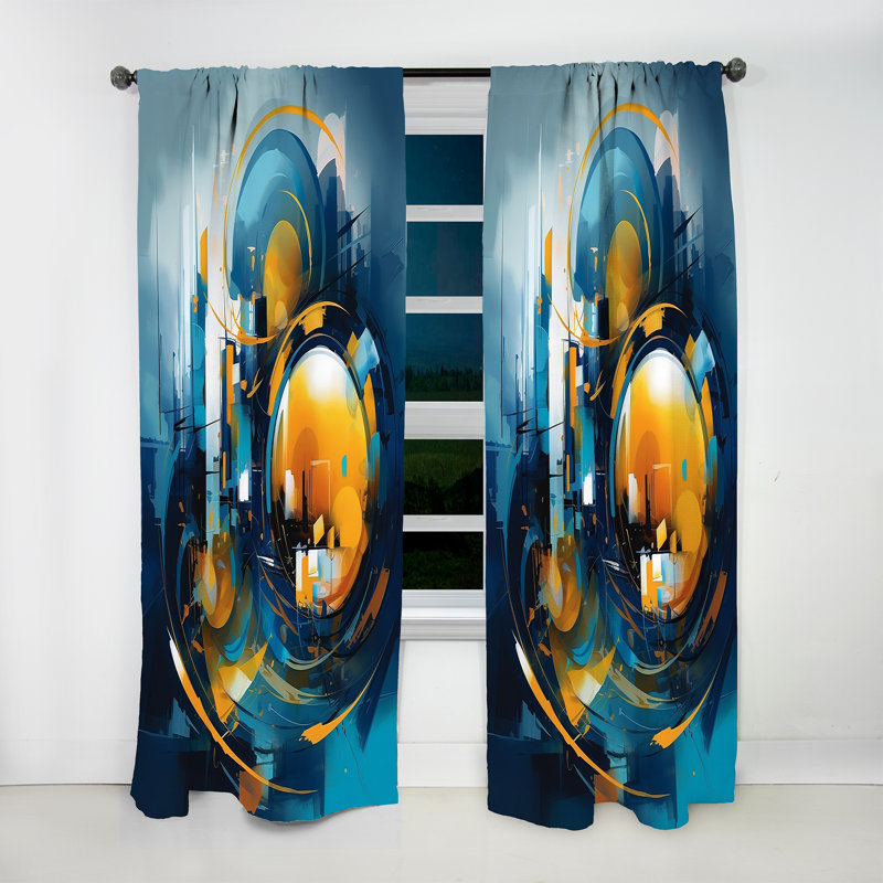 Bleu et jaune pierre fluide I - Rideau en marbre abstrait - Velours obscurcissant - 1 panneau, L 52 po x L 108 po