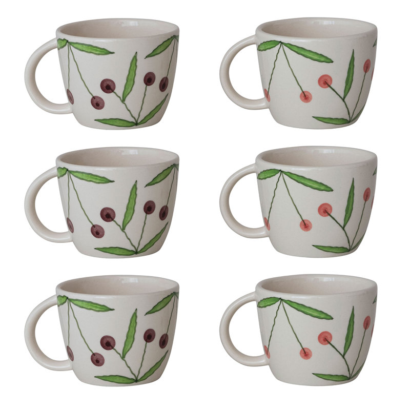 Hand‑Painted Stoneware Mugs With Cherries
