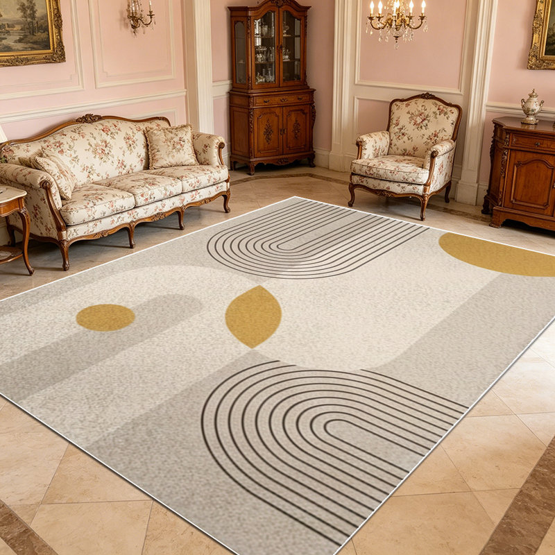1PC Modern Minimalist Geometric Arch & Mustard Neutral Tone area rugs for Living Room, Soft and Comfortable, Suitable for all seasons, easy-to-maintain, machine washable Indoor floor mat, Under Table Farmhouse suitable for dining area, bedroom, home