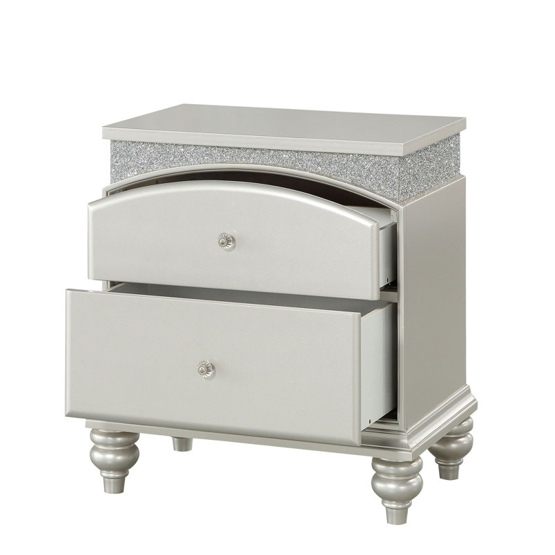 Table de chevet pour chambre à coucher en platine - 2 tiroirs pour un rangement pratique dont 2 avec l'extérieur