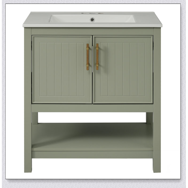 Meuble-lavabo de salle de bain avec lavabo en céramique et rangement polyvalent, Vert