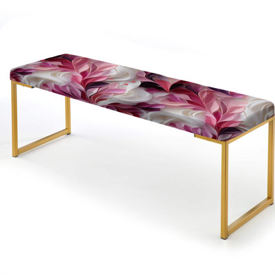 Pink And White Abstract Waves Serenity - Abstract Upholstered Gold Bench