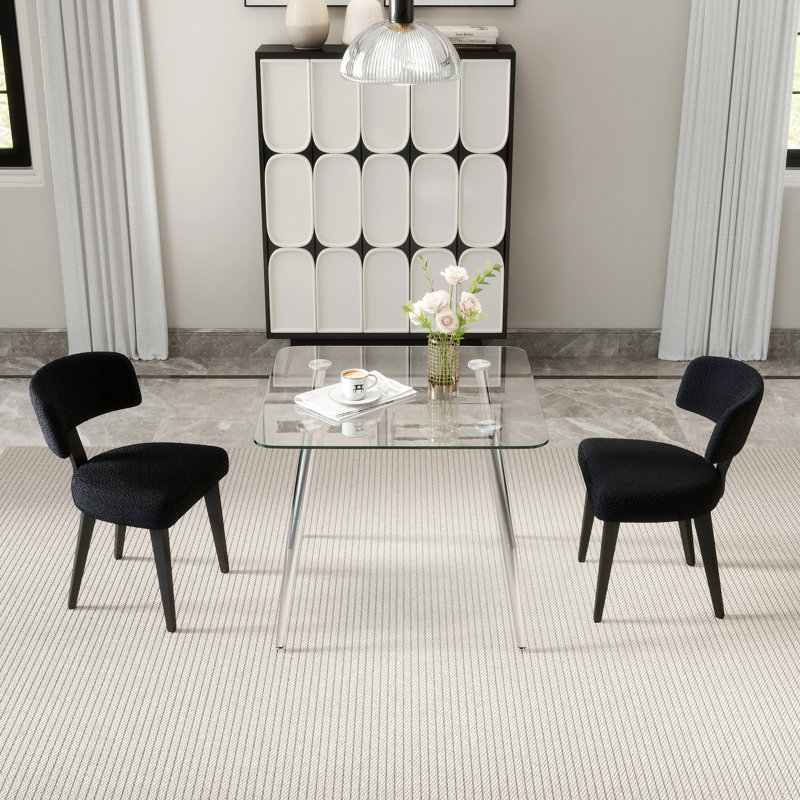 3/5-Piece Dining Set, Glass Table & 2/4 Velvet Chairs, Chrome Table Legs, Modern For Small Space, Kitchen, Dining, Black, 3