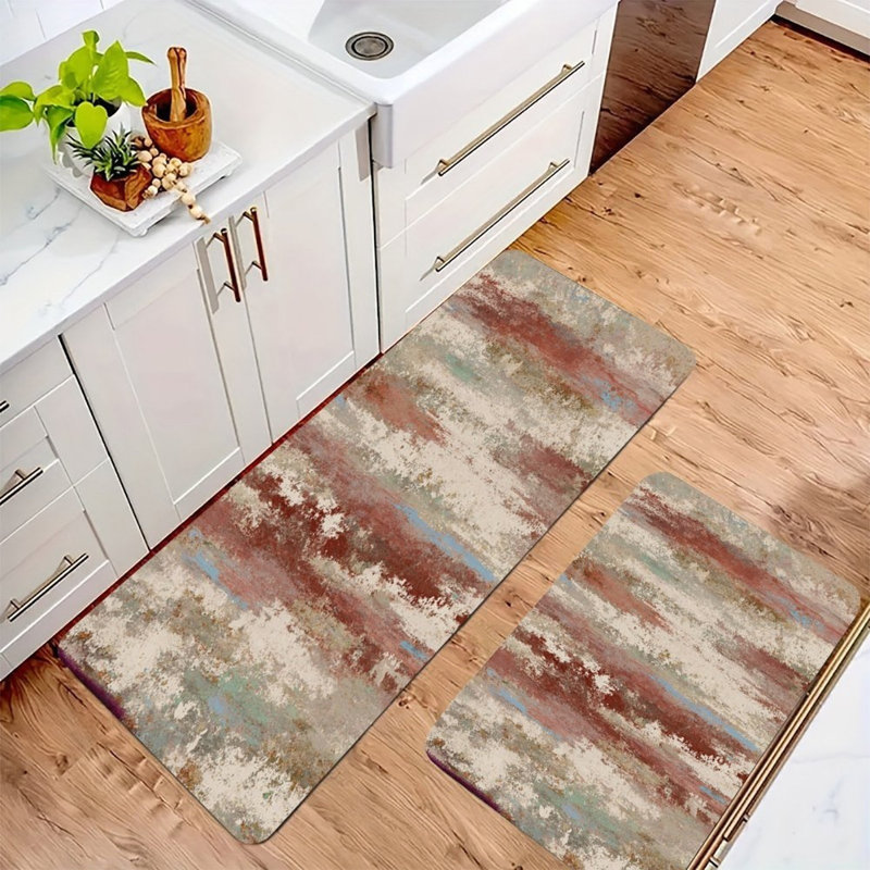 Vintage Distressed Rust, 2 Pcs Non Slip Kitchen Mats, Red Abstract
