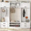 Portemanteau amovible 4 en 1 avec rangement et 7 crochets, portemanteau multifonctionnel avec tiroirs de rangement et armoire, banc à chaussures blanc pour le vestibule-1171665987