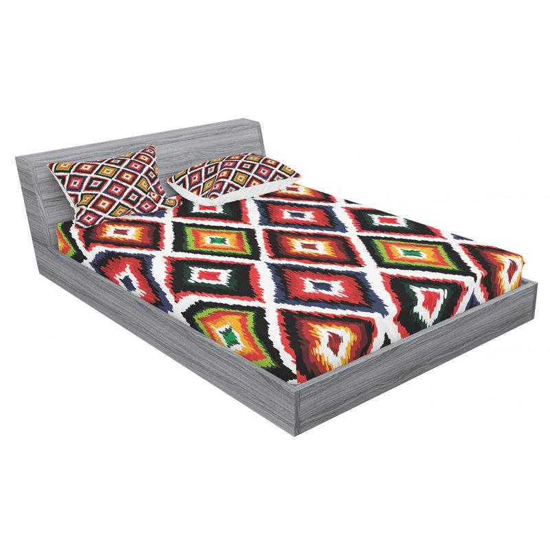 Microfiber Ikat Sheet Set, Full Sheet Set with Fitted Sheet