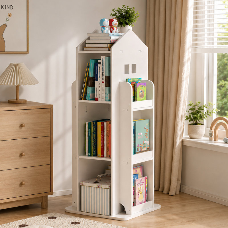 Bibliothèque à 4 niveaux avec rotation à 360 degrés pour la chambre à coucher