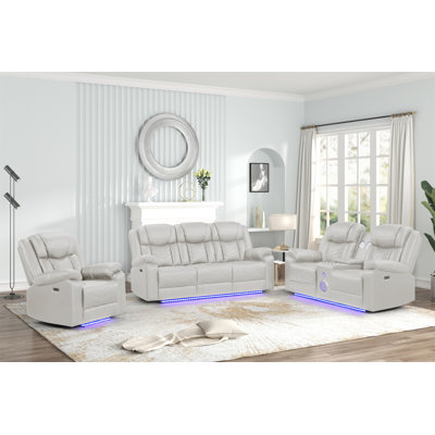 Challenger Modern Contemporary LED Power Recliner Chair Made With Wood And Metal Frame In Beige
