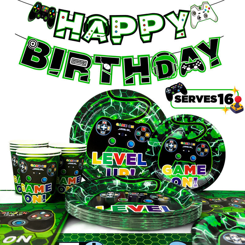 Video Game Party Supplies,66pcs Video Game Party Tableware