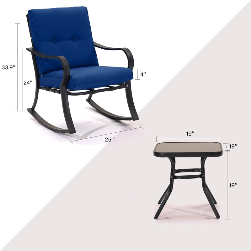Ensemble de conversation berçant avec coussins 3 pièces Britan, Bleu marine