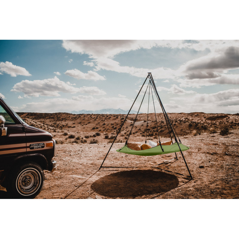 Sage Green Olefin Fabric Double Hammock with Powder-Coated Steel Stand