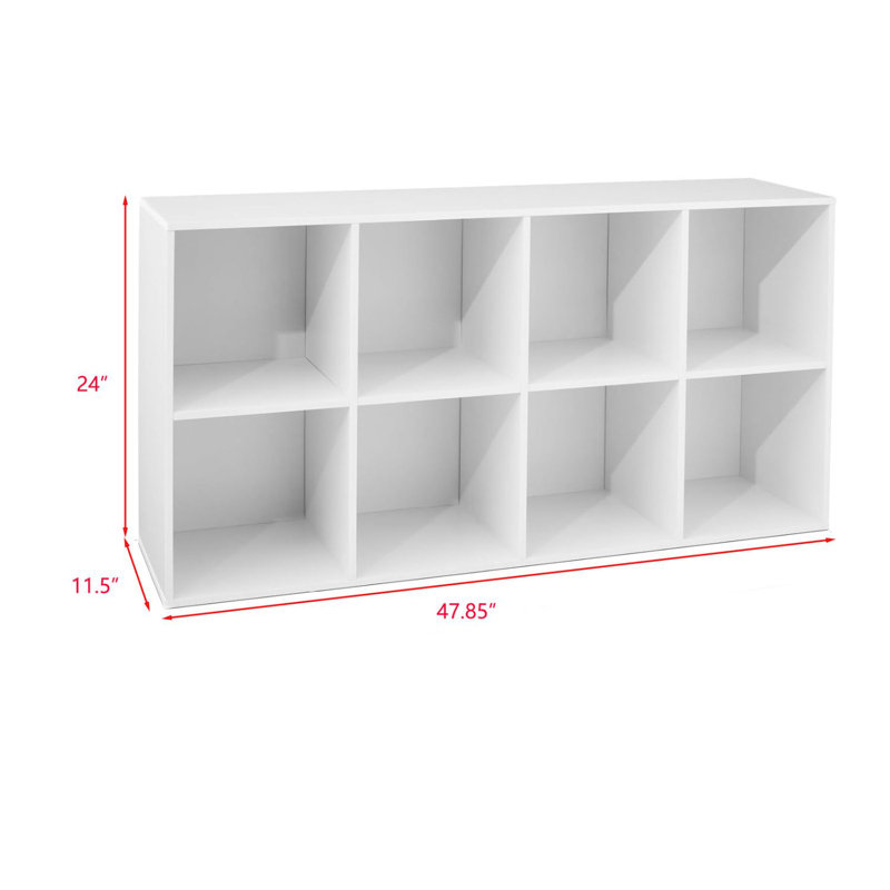 8-Cube Bookshelf, 11in Display Storage System, Organizer w/ Removable Back Panels, White, (8 Shelves) 24"H x 47.85"W x 11.5"D