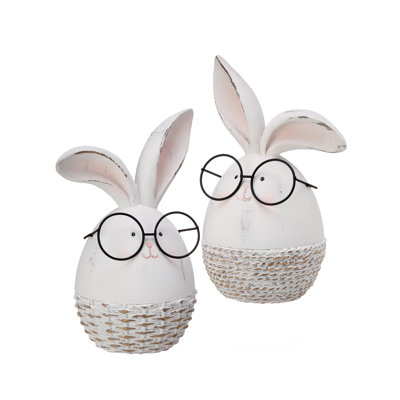 Resin And Metal Four-Eyed Bunny Egg 6.75"