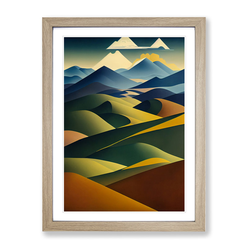 Abstract Mountain Landscapes No.5 - Wall Art, 66cm H x 48cm W, Oak Framed, White