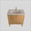 Meuble-lavabo mural autoportant de 30 po en bois clair avec lavabo en céramique, grand meuble de rangement 2 portes et support en métal pour salle de bain moderne, KD