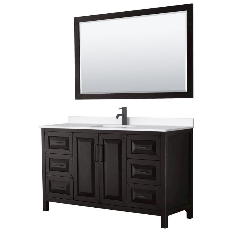 Daria 60'' W Single Vanity, Matte Black, Gray, White Quartz