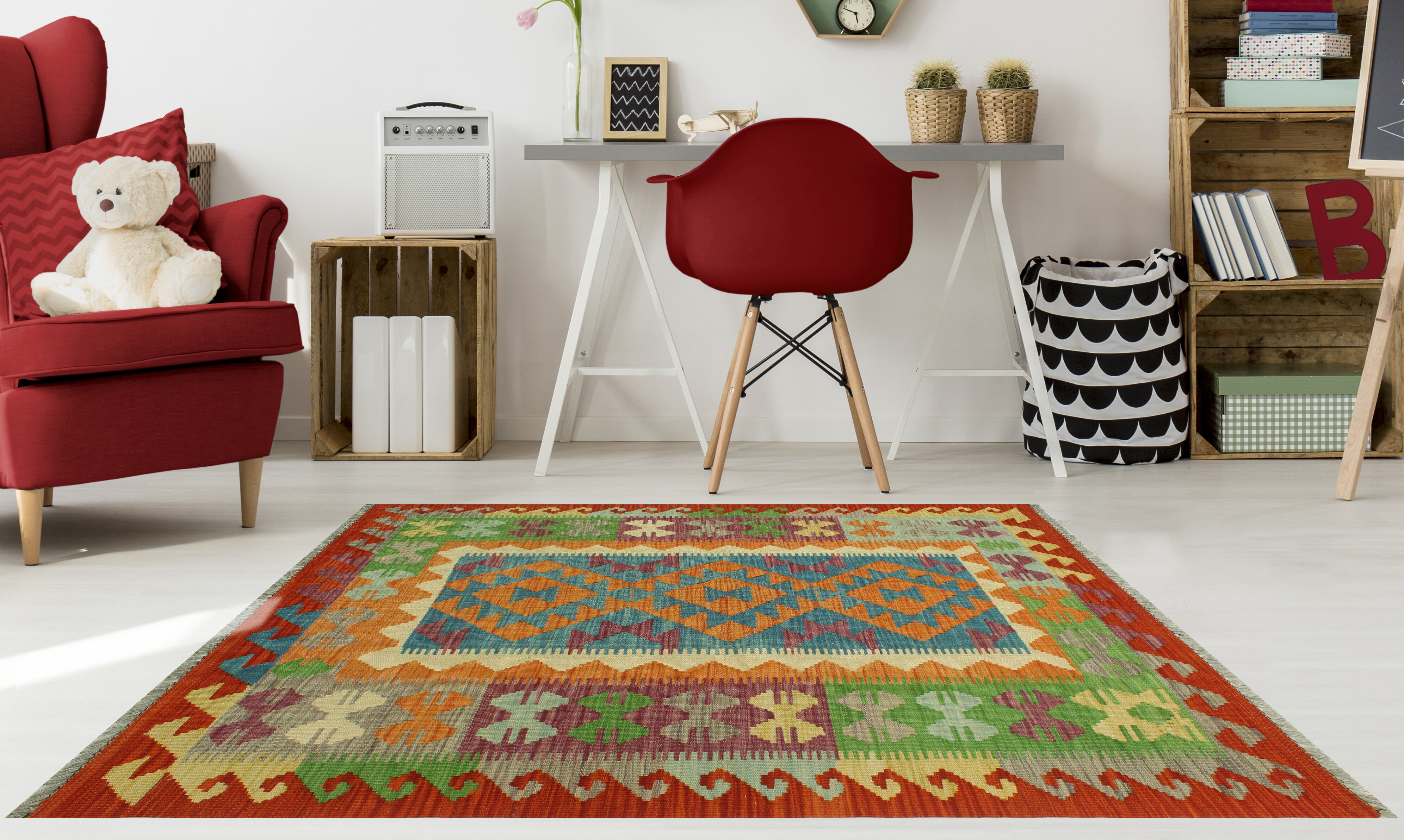 Handmade Flatweave Wool Rust Rug