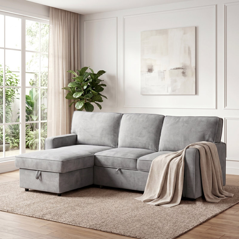 Canapé-lit modulaire réversible en L 89 po en chenille avec méridienne avec rangement, Grey