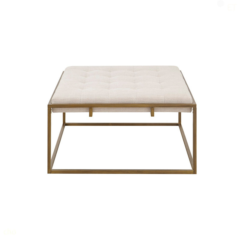 Square Shape Button-Tufted Upholstered Metal Base Ottoman/Coffee Table