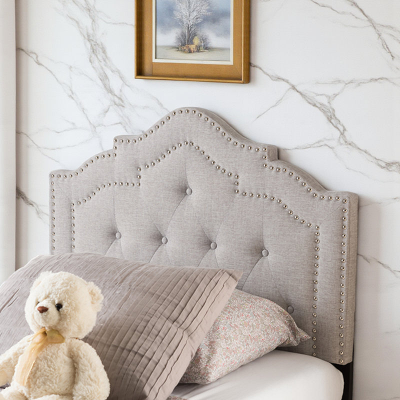 Tête de lit tapissier avec capitonnage à boutons Avinsh, H 55,19 po x l 39,08 po x P 2,56 po, Simple, Beige-gris