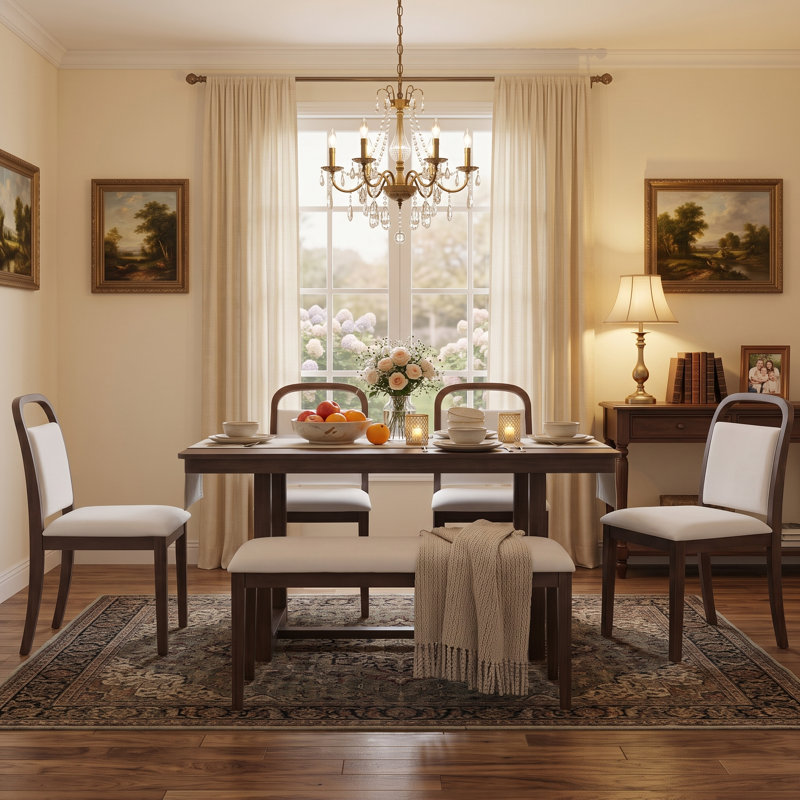 Ensemble de salle à manger de style maison de campagne moderne 60 "avec banc rembourré 60 pièces 60", Brown