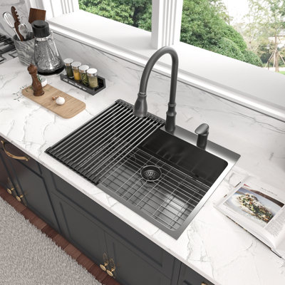 28" L x 22" W Drop-In Single Bowl Stainsless Steel Kitchen Sink with Sink Grid and Basket Strainer