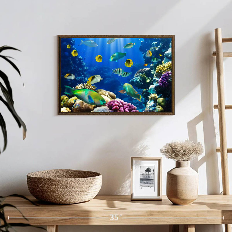 Underwater Sea Creatures, 19" X 13", Floating Frame Walnut