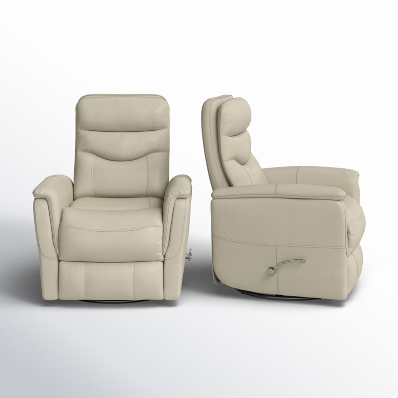 Fauteuil inclinable manuel pivotant en cuir véritable l 30 po Akeelah, Ivoire ivoire