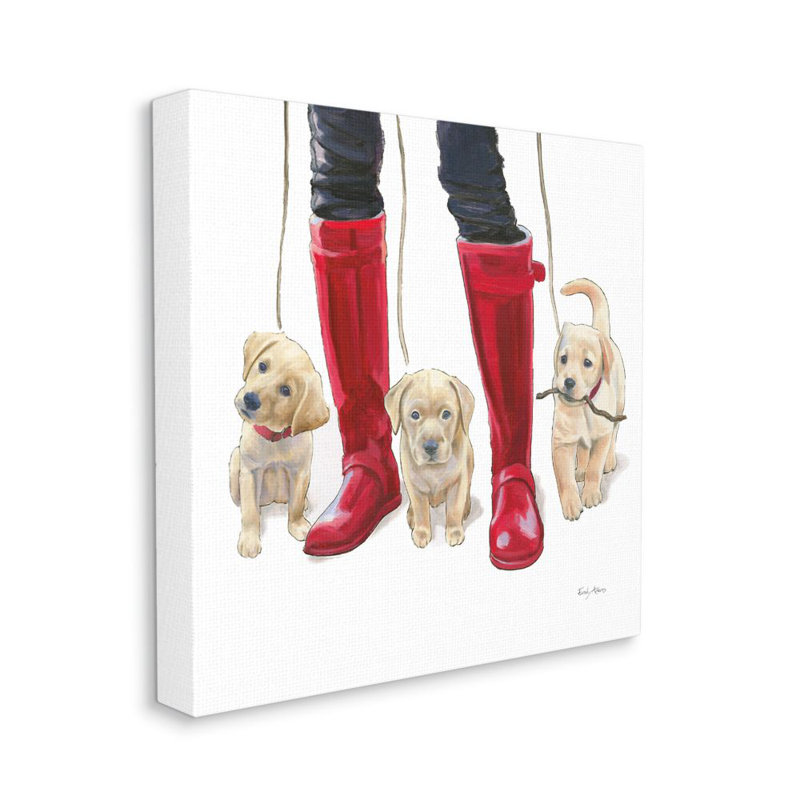 «Labrador Puppies Rain bottes» par Emily Adams - impression, Toile tendue, H 24 po x l 24 po x 1,5 po