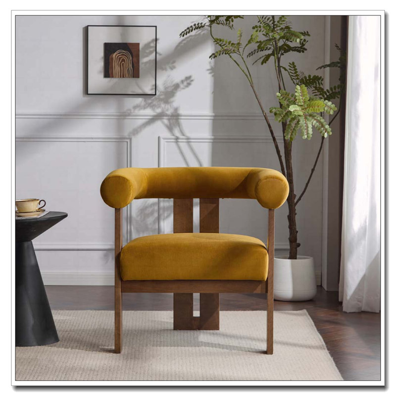 Fauteuil d'appoint rembourré en velours, Mustard Yellow