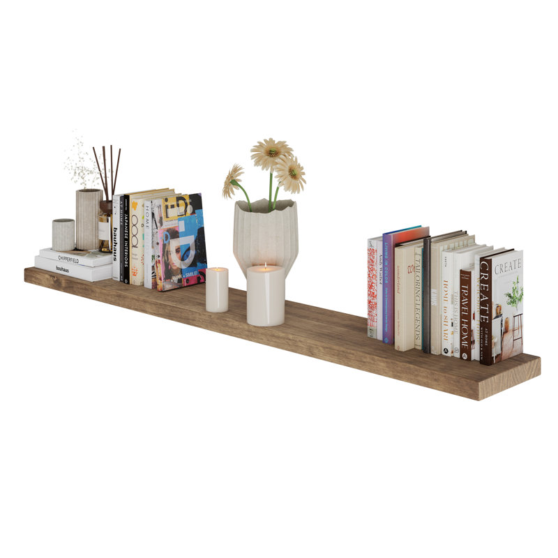 Bibliothèque flottante de 60 pouces de long avec support invisible, bibliothèque pour mur, tablette à support caché, décor bohème, bois, 1 pièce